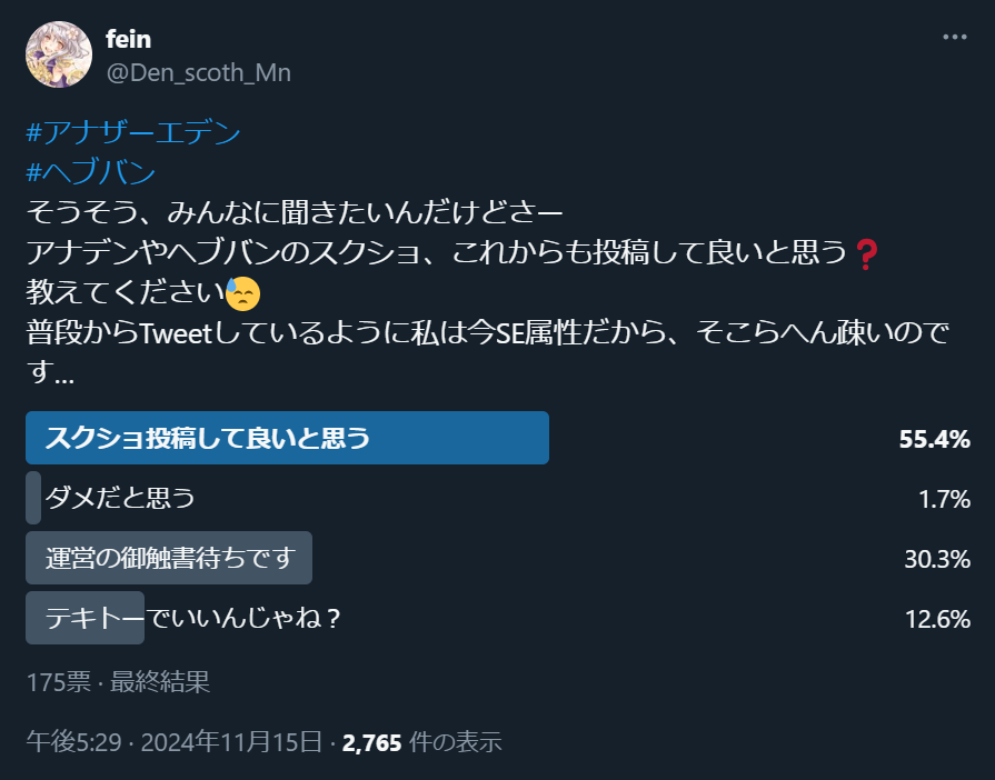 Twitterでのスクショ投稿アンケート結果